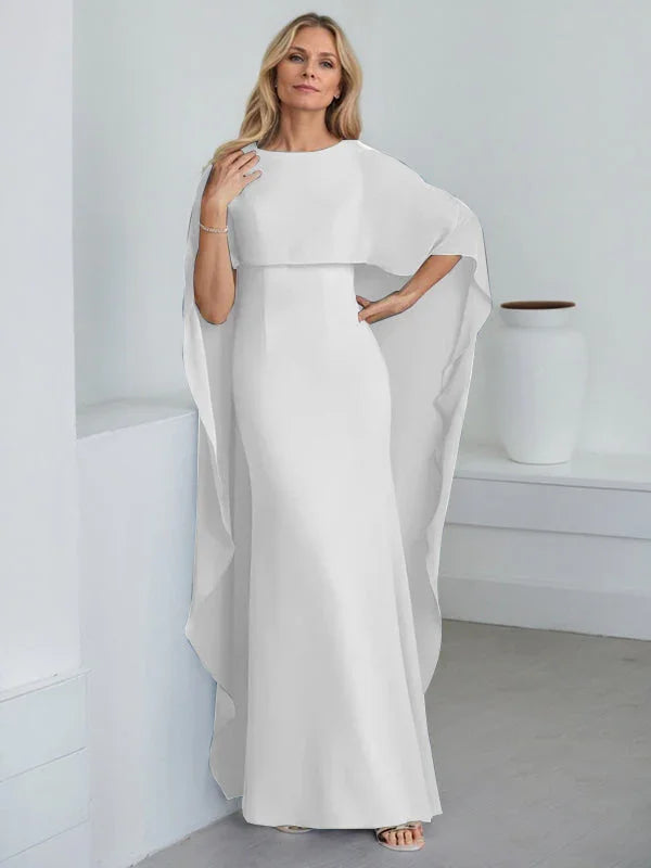 Vestido de madrina de novia de gasa largo hasta el suelo con corte recto y volantes en cascada