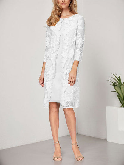 A-Linie U-Ausschnitt Knielang Chiffon Spitze Kleid für die Brautmutter mit Jacke 