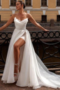 White A Line Strapless Sweetheart Wedding Dress With Ruched Corset Bodice Organza