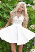 White Satin Lace A-line Cap Sleeves Homecoming Dresses, Graduation Dresses