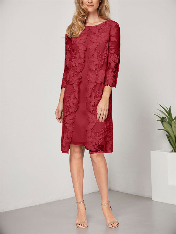 A-Linie U-Ausschnitt Knielang Chiffon Spitze Kleid für die Brautmutter mit Jacke 