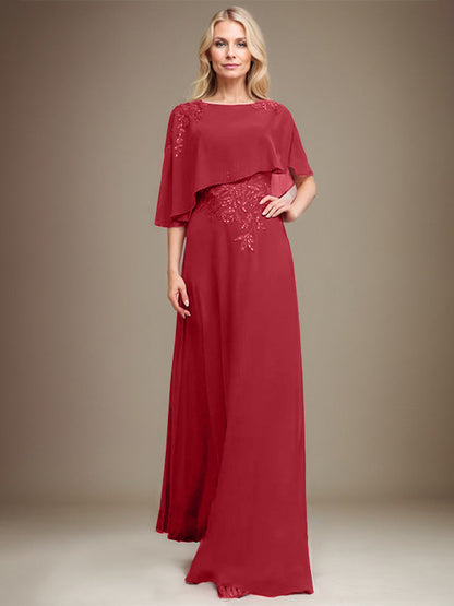 Vestido de gasa con encaje y lentejuelas para madre de la novia, corte A, largo hasta el suelo 