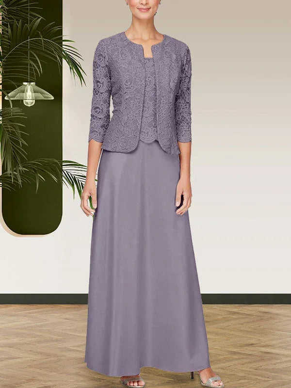 فستان مع جاكيت تنورة من الدانتيل اللامع والساتان مع جاكيت مفتوح