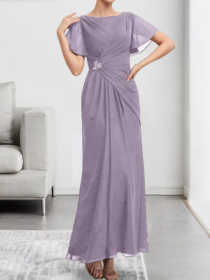 A-Linie, U-Ausschnitt, Illusion, knielang, Chiffon, Spitze, Kleid für die Brautmutter mit Perlen und Pailletten