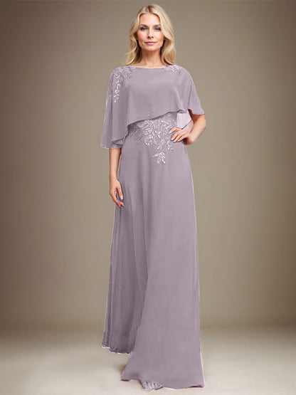 Vestido de gasa con encaje y lentejuelas para madre de la novia, corte A, largo hasta el suelo 