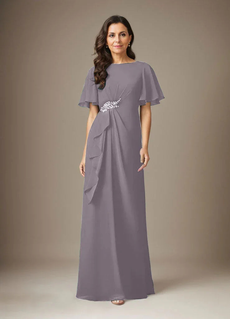 فستان شيفون ضيق مزين بالخرز بلون كحلي داكن