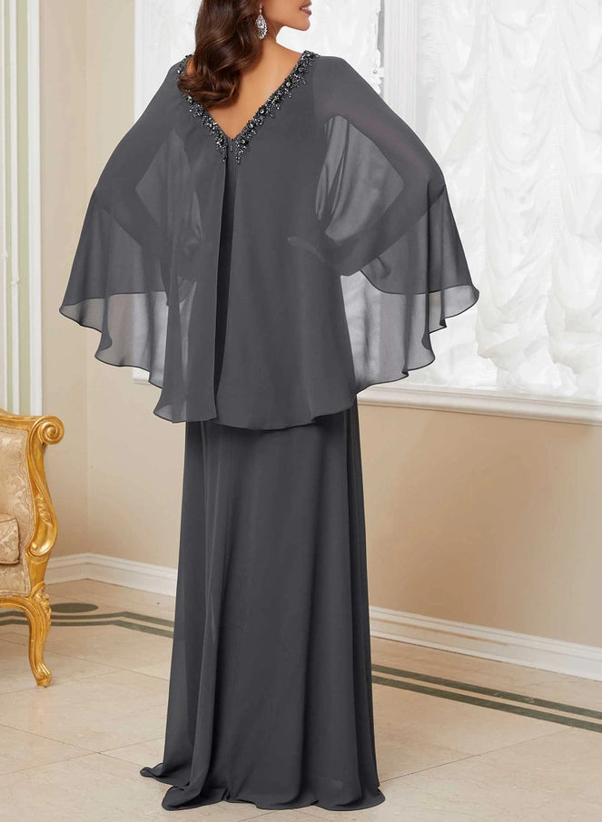 Vestidos de madre de la novia con escote en V, corte princesa y cuentas 