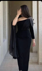 Abito da sera nero elegante a guaina, abito da gala nero Y5555