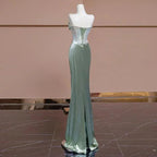 Abito da sera formale a sirena senza spalline plissettato elegante per ballo Y7989