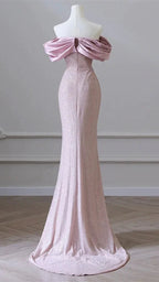 Vestido de Noite Elegante com Lantejoulas Cor de Carne para Senhora, Decote Ombro a Ombro, Vestido de Festa e Baile Y6963