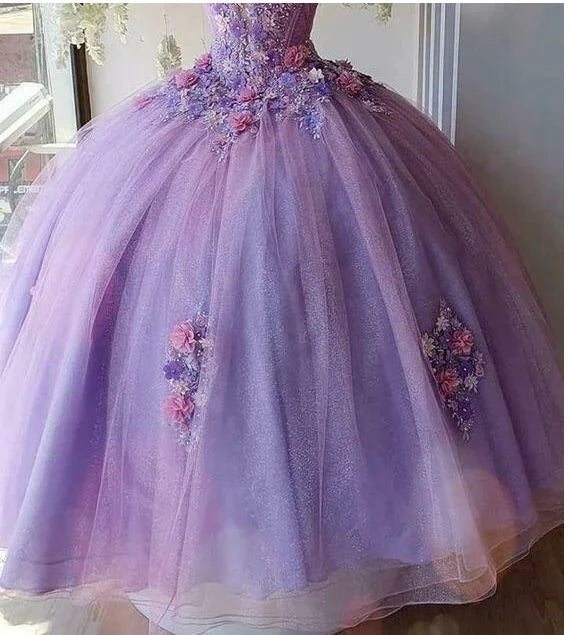 Abito lungo da cerimonia in tulle Princess con fiore, abiti da ballo e da quindicenne Y4372