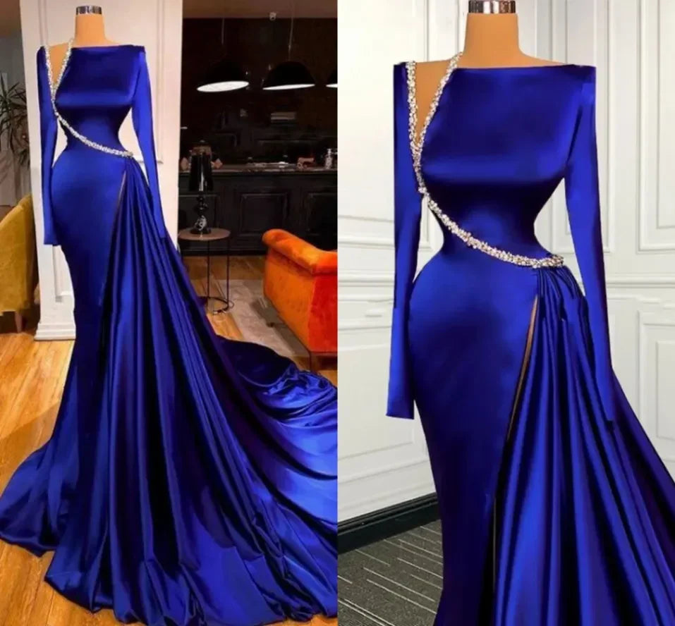 Abiti da sera eleganti modesti blu reale Y4193