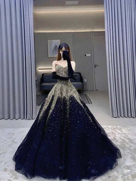 Abito da ballo azzurro in tulle con paillettes, vestito scintillante per sedicesimo compleanno Y102