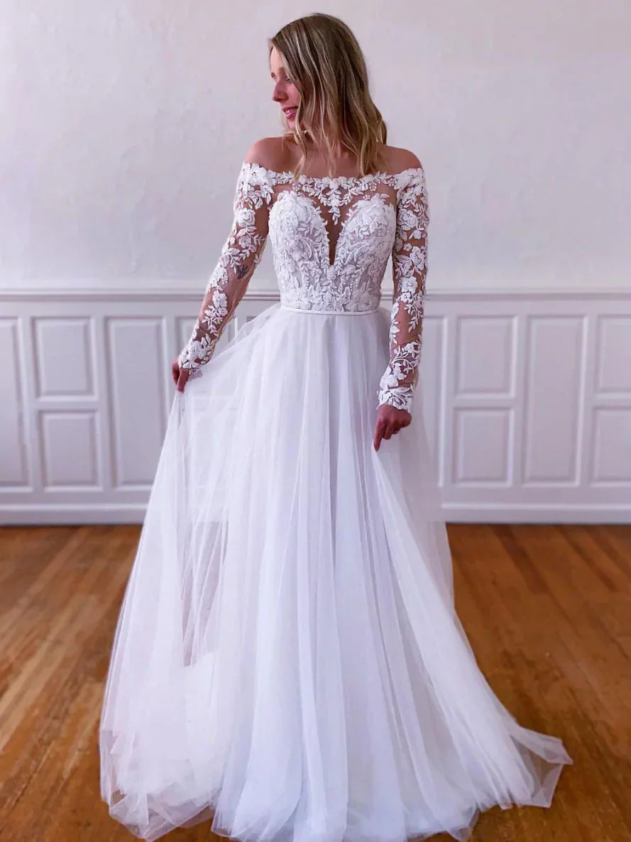Abito lungo da sera in tulle con pizzo bianco, abito da sera in tulle con pizzo bianco Y251