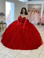 Abiti da Quinceañera Rossi Scollati a Cuore con Appliques di Pizzo Abito per i Sedici Anni Abiti da Ballo Lunghi Y179