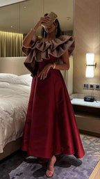 Vestito da sera elegante a linea svasata con collo arricciato Abito alla moda per feste Y5862