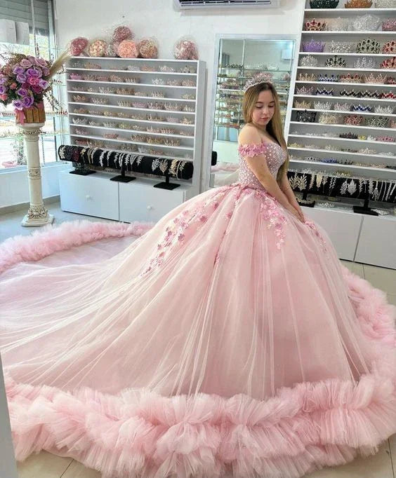 Robe bouffante rose pour Quinceañera, robe rose douce pour les 16 ans Y6053