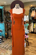 Abito da sera elegante con maniche arricciate, scollo quadrato, modello aderente, lungo per feste Y8091