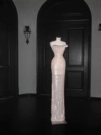 Vestido Longo de Festa e Baile com Bainha Bordada de Lantejoulas em Tule Champanhe Y8658