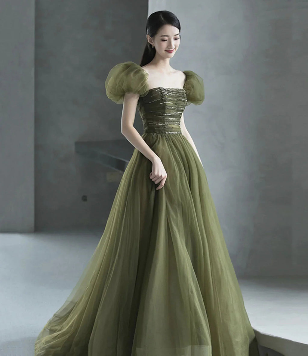 Vestido longo de tule verde para baile vestido de noite verde Y623