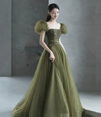 Vestido longo de tule verde para baile vestido de noite verde Y623