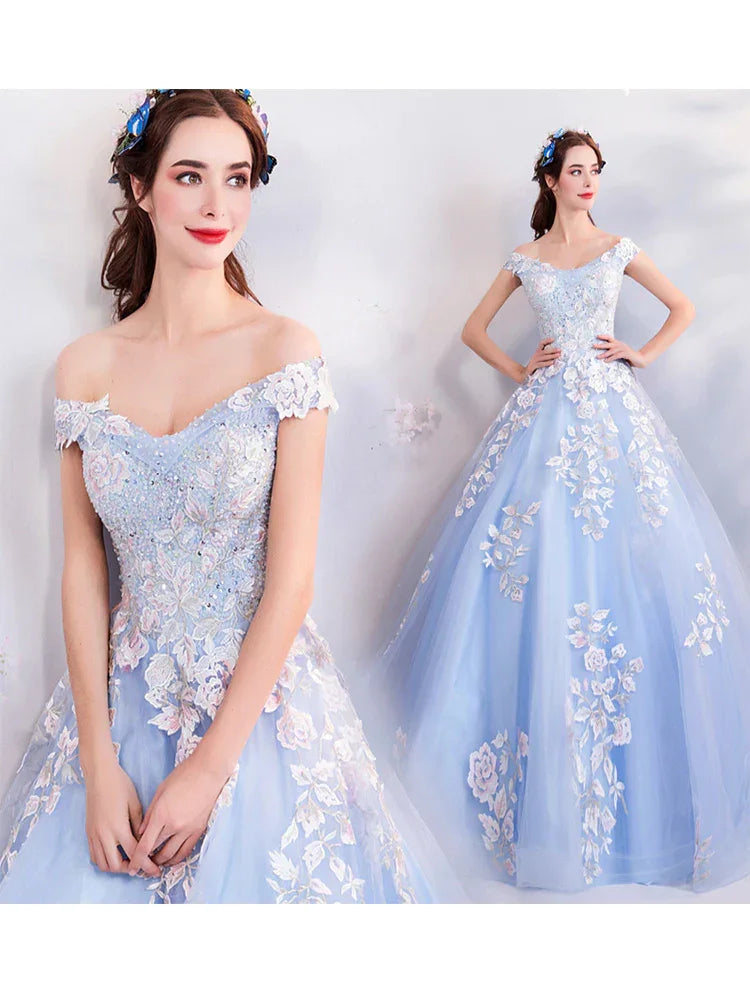 Abiti azzurri da quinceañera con spalle scoperte Abito da ballo azzurro Y52