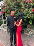 Incantevole abito da sera rosso a guaina con spacco, vestito da sera rosso Y6543