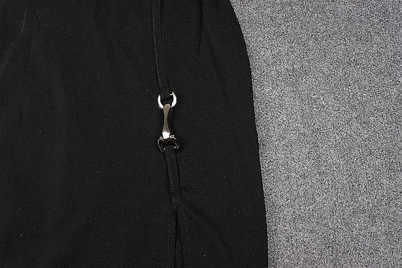 Abito da sera nero da donna con collo all'americana e spacco, abito elegante nero senza maniche Y1161