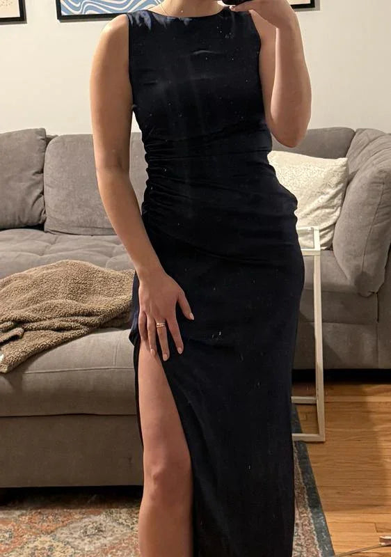 Elegante abito lungo da sera in raso con spacco alto, abito formale da cerimonia Y8451