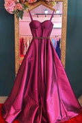 Robes longues de bal en satin à bretelles en ligne A Y5016