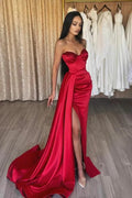 Vestido longo de baile de cetim vermelho com lantejoulas vestido de noite vermelho Y82