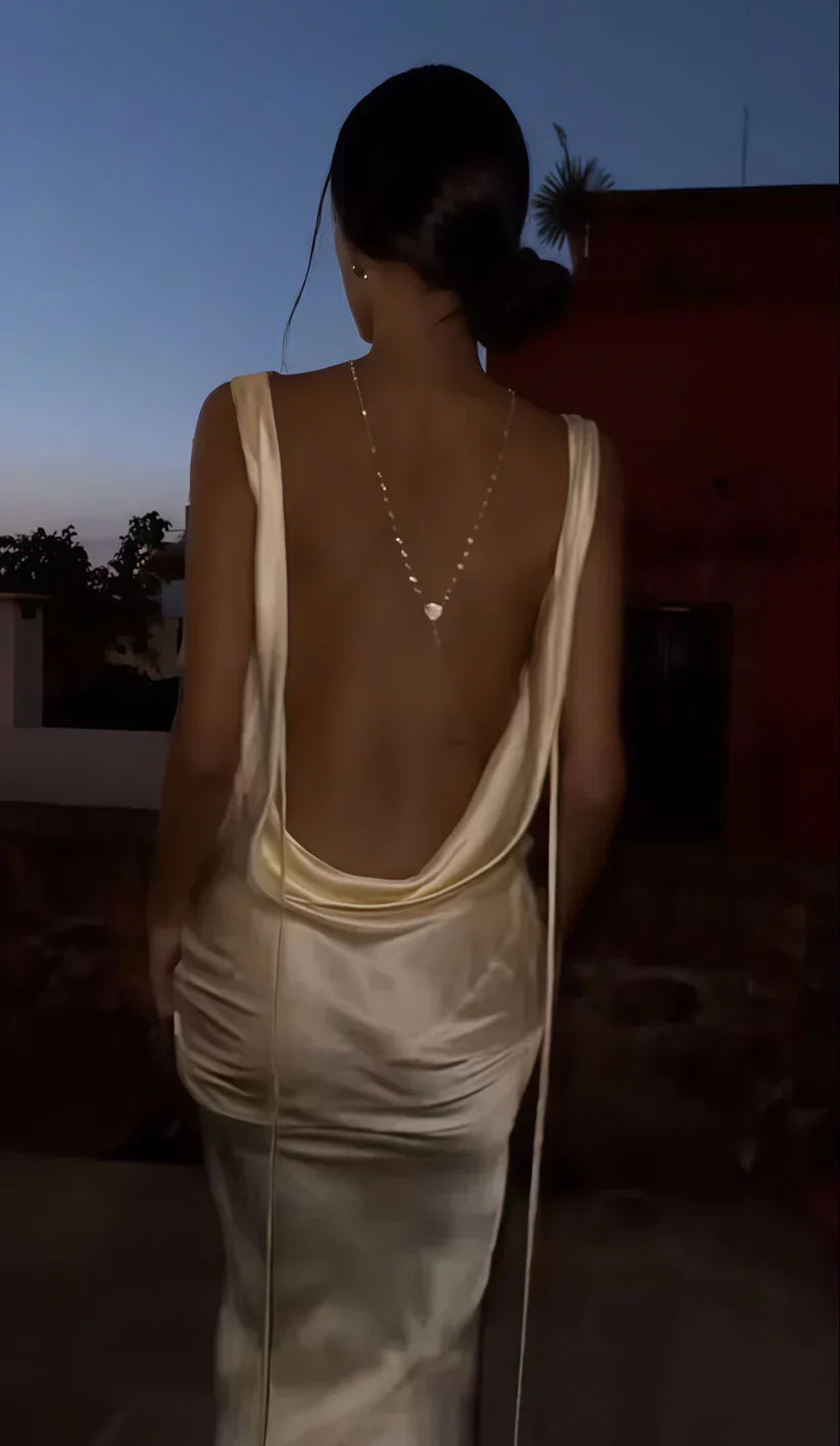 Abito lungo da sera aderente in raso sexy e senza schiena Y8280