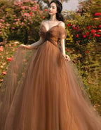 Belle robe longue de soirée en tulle à bretelles, coupe trapèze, robe de fête en tulle Y4643