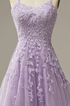 Abiti da sera eleganti color lavanda a linea con applicazioni per feste Vestito da sera Y1129