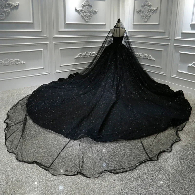 Abito da ballo nero lucido senza spalline con paillettes, abito da principessa per il ballo di fine anno Y56