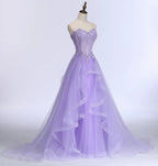 Nuovo Dolce Banchetto Abito Lungo da Sera in Pizzo Viola Chiaro La Sposa Elegante Senza Spalline a Linea A Abito da Ballo Formale per Festa Y1845