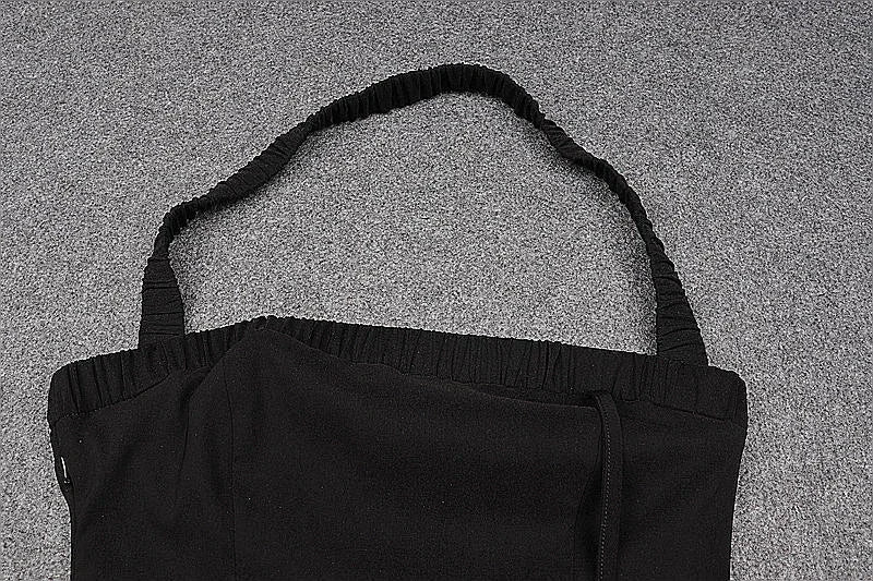 Abito da sera nero da donna con collo all'americana e spacco, abito elegante nero senza maniche Y1161