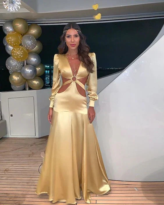 فستان سهرة أنيق بأكمام طويلة من الساتان فستان الجنية Y5094