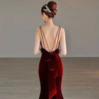 Abito da sera lungo in velluto rosso elegante a sirena Abito da ballo Y7824