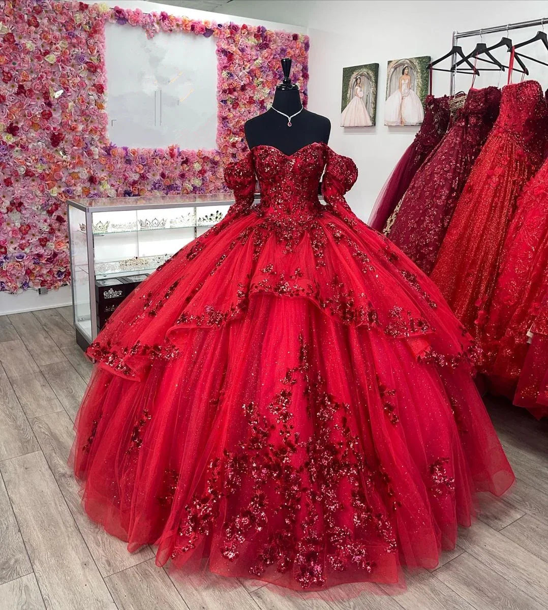 Abiti lussuosi rossi per Quinceañera, abito da ballo rosso, abito dolce 15 Y4524