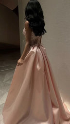 Robe de soirée formelle rose bébé en satin, bustier sans bretelles, corset d'Arabie Saoudite, paillettes scintillantes de Dubaï, robe de fête Y4887