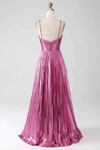 Sparkly Gold A Line Halter Neck Long Prom Dress With Keyhole Slit