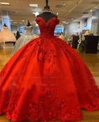 Abito da ballo lussuoso rosso con fiori tridimensionali, vestito per sedicesimo compleanno, abito per quinceañera Y5321