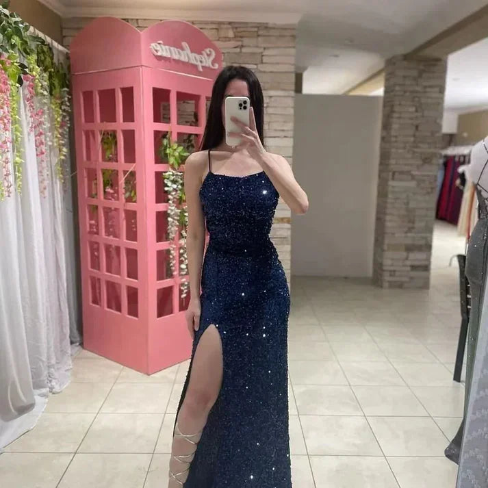 فستان سهرة لامع ضيق/عمودي مع فتحة فستان سهرة ساحر Y4404
