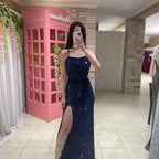 فستان سهرة لامع ضيق/عمودي مع فتحة فستان سهرة ساحر Y4404