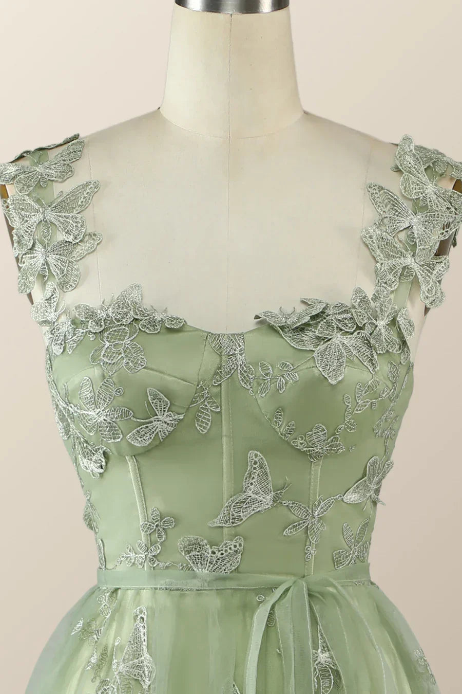 Sage Green Butterfly A-line Long Formal Dress Evening Dress  Y2801