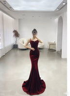 Abito da sera lungo in velluto rosso elegante a sirena Abito da ballo Y7824