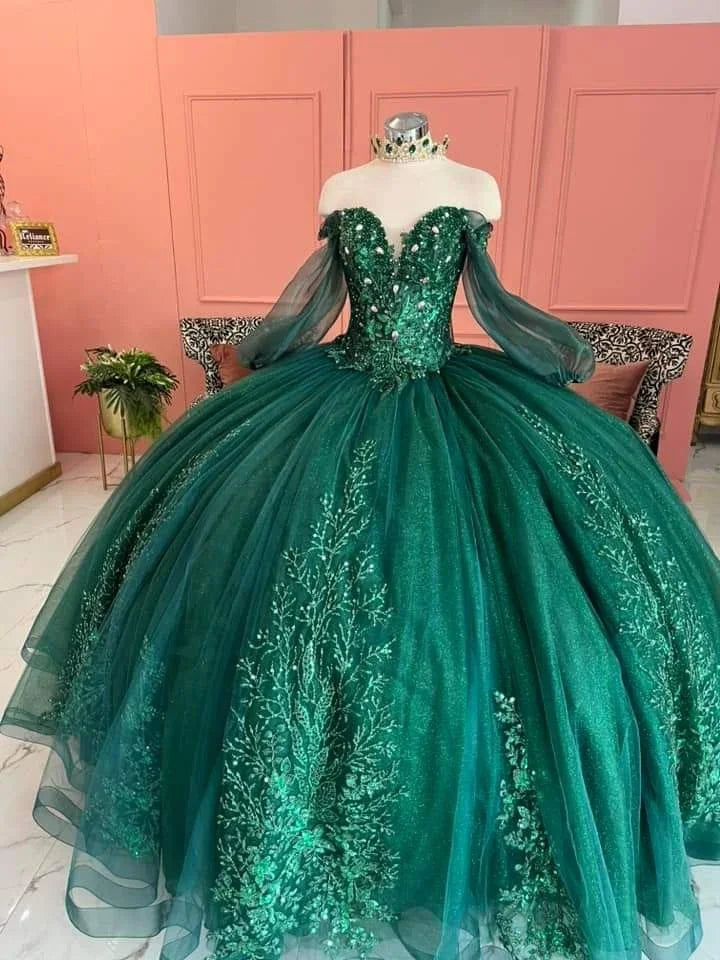 Abito da ballo sfarzoso verde smeraldo per Quinceañera Abito per sedicesimo compleanno Y5051