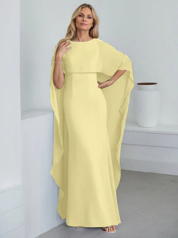 Vestido de madrina de novia de gasa largo hasta el suelo con corte recto y volantes en cascada