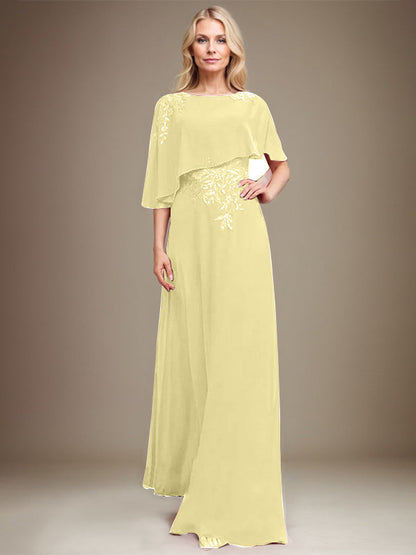 Vestido de gasa con encaje y lentejuelas para madre de la novia, corte A, largo hasta el suelo 